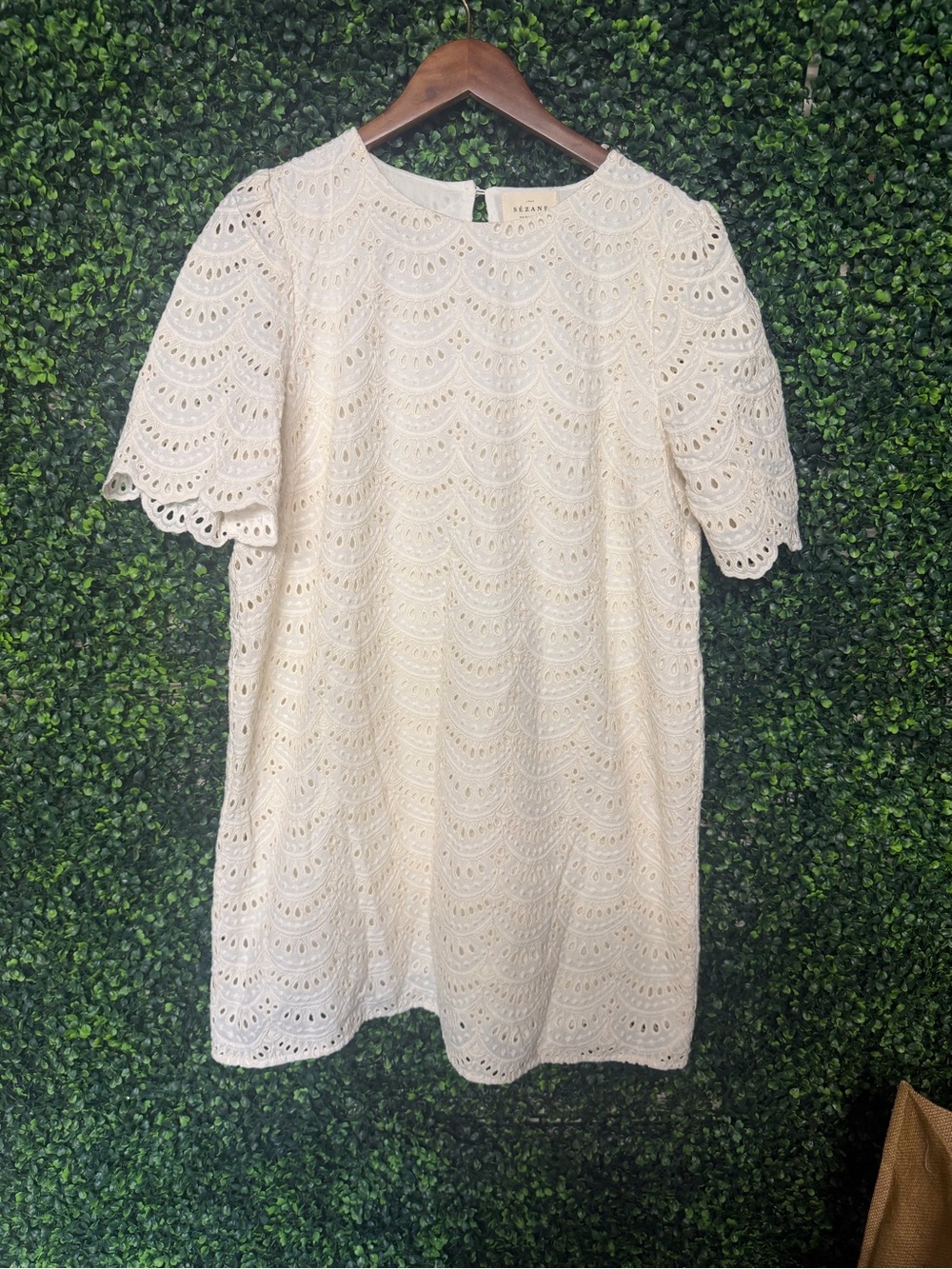 Sezane Cream Scalloped Eyelet Mini Dress